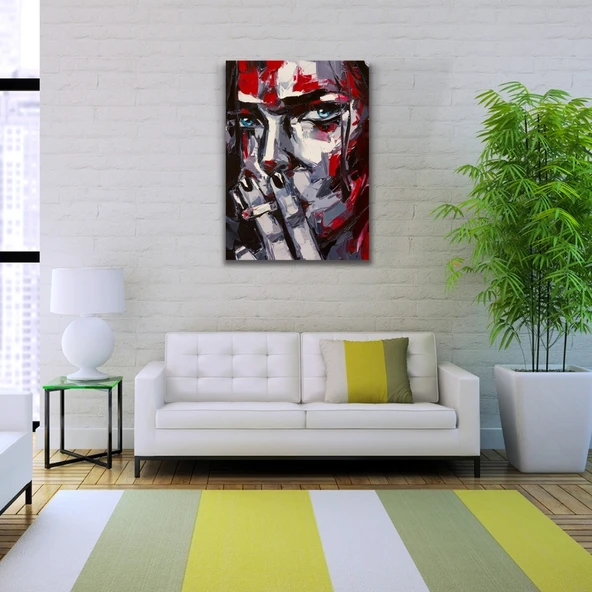 Dekoratif Yağlıboya Dokulu Kırmızı Gri Tonlarda Kadın Silueti Kanvas Tablo 50 x 70 - 2