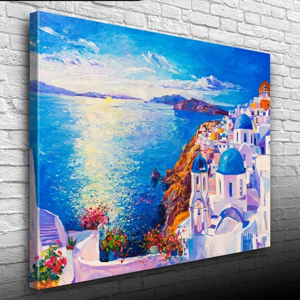 Mikanos Adası Mavi ve Beyaz Yağlıboya Kanvas Tablo 50 x 70 - 3