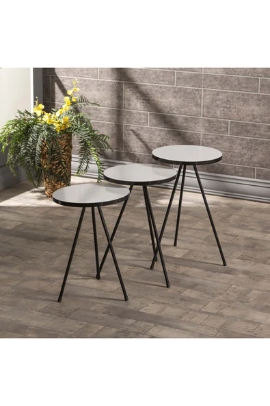 Zigon Sehpa 3 Lü Metal Ayak Siyah Beyaz ürün görseli 1