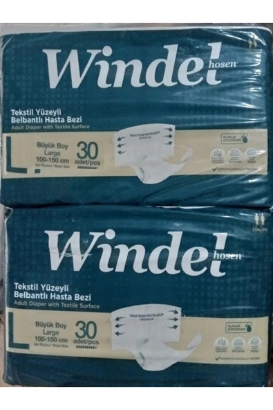 Textil Yüzeyli Yetişkin Hasta Bezi Büyük Boy Windel 100-150 Cm Large 2x30 = 60 Adet ürün görseli 1