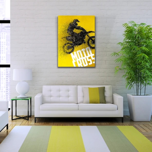 Motor Cross Sarı Siyah Tonlarda Poster Kanvas Tablo 50 x 70 - 2