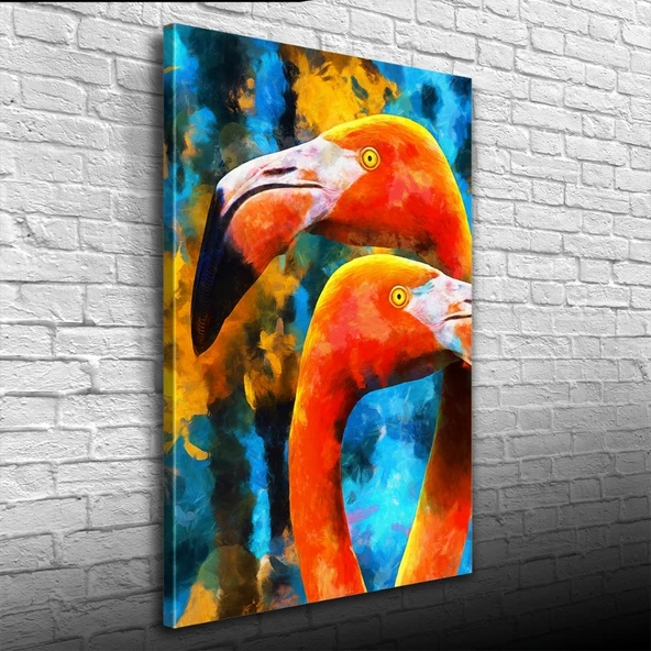 Flamingo, Turuncu ve Mavi Tonlarda Suluboya Tekniğinde Kanvas Tablo 50 x 70 - 3