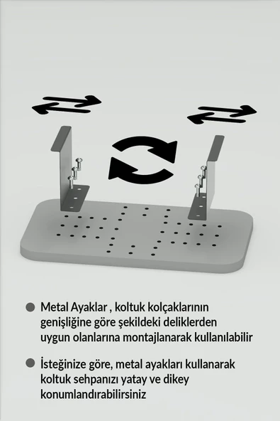 Yan Sehpa Ayarlanabilir Tepsi DİKDÖRTGEN Dekoratif Modern Yatay Dikey Koltuk Sehpası KREM - 3