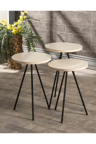 Zigon Sehpa 3 Lü Metal Ayak Krem ürün görseli 1