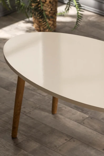 Orta Sehpa Ahşap Torna Ayak Elips Krem - Resim 2