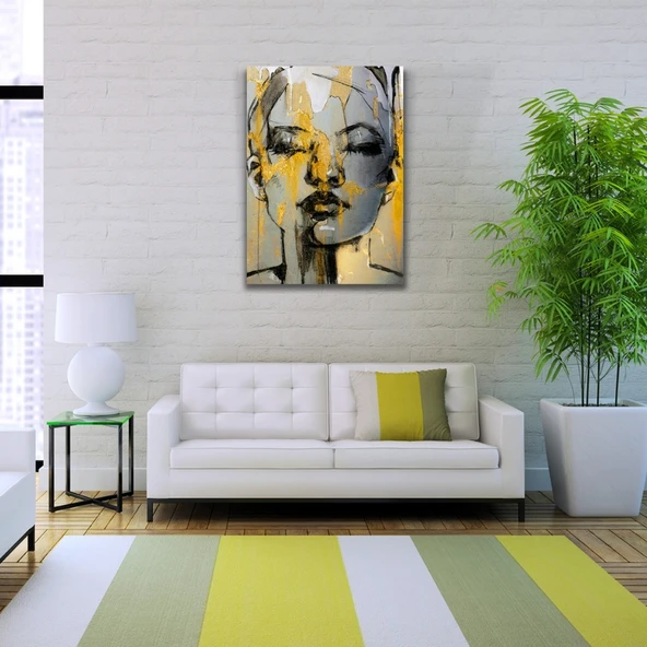Dekoratif Karakalem Soyut Kadın Portresi Kanvas Tablo 50 x 70 - 2