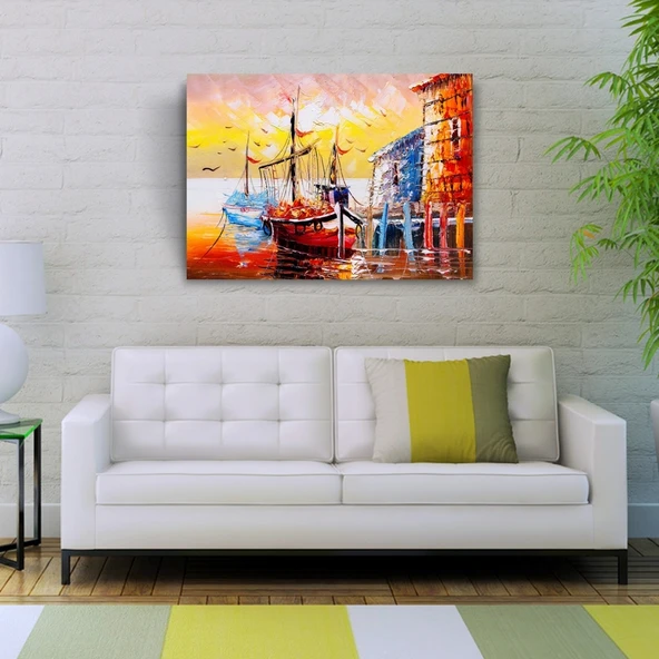 İskeledeki Balıkçı Takaları Yağlıboya Kanvas Tablo 50 x 70 - 2