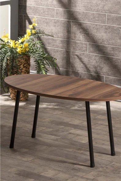 Orta Sehpa Metal  Ayak Elips Ceviz ürün görseli 1