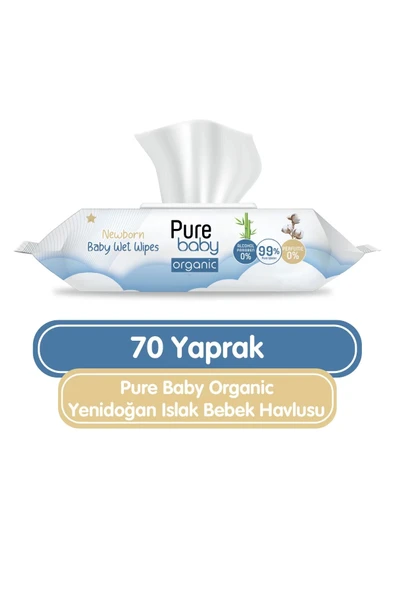 Pure Baby Organic Yenidoğan Islak Havlu Mendil 70 Yaprak