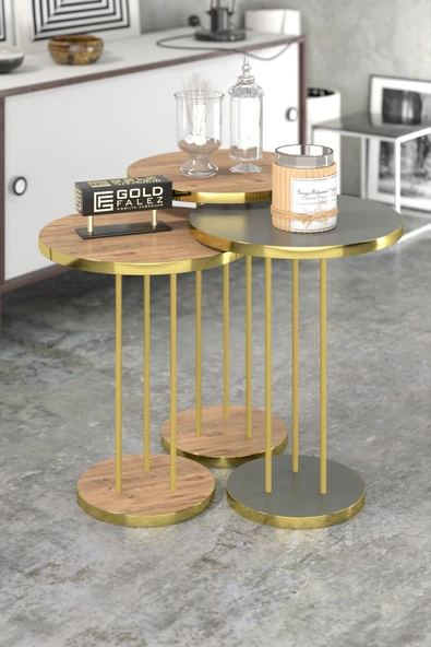 ORTA SEHPA VE ZİGON SEHPA TERRA SET GOLD ANTRASİT CEVİZ - Resim 3