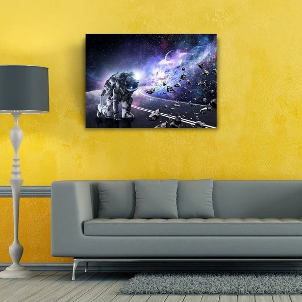 Uzayda Astronot ve Meteor Yağmuru Kanvas Tablo 50 x 70 - 2