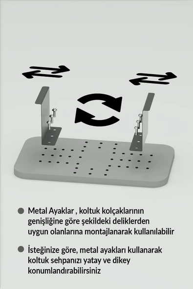 Yan Sehpa Ayarlanabilir Tepsi DİKDÖRTGEN Dekoratif Modern Yatay Dikey Koltuk Sehpası EFES - 4