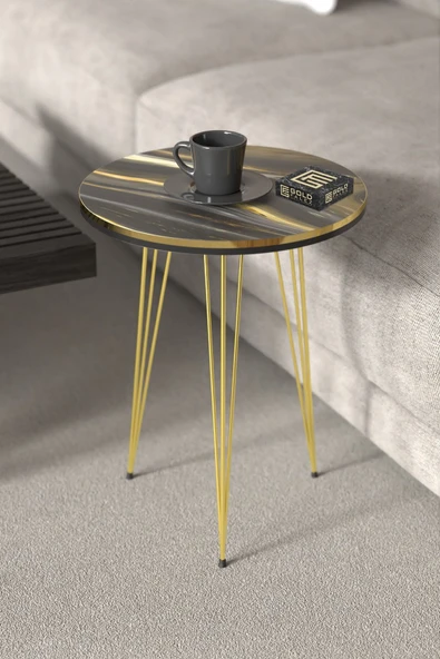 Orta Sehpa Elips Ceviz Siyah Tel Ayak - Resim 3