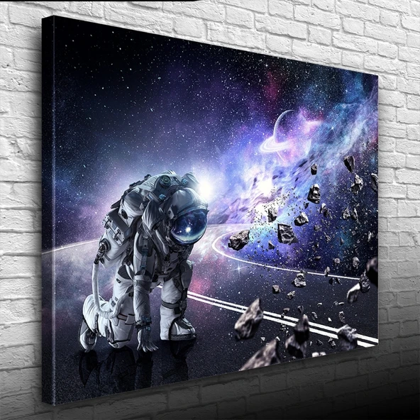 Uzayda Astronot ve Meteor Yağmuru Kanvas Tablo 50 x 70 - 3