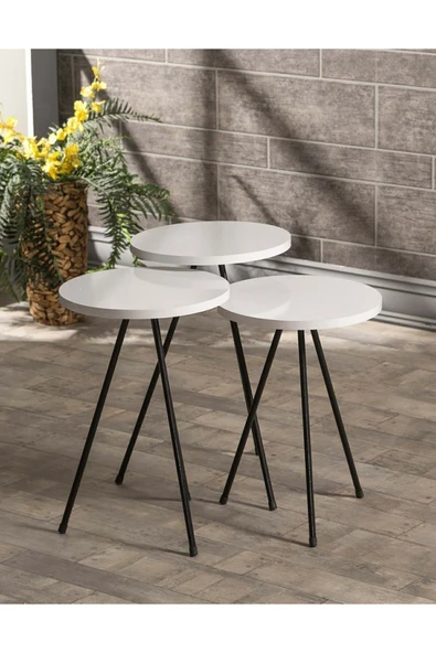 Zigon Sehpa 3 Lü Metal Ayak Beyaz ürün görseli 1