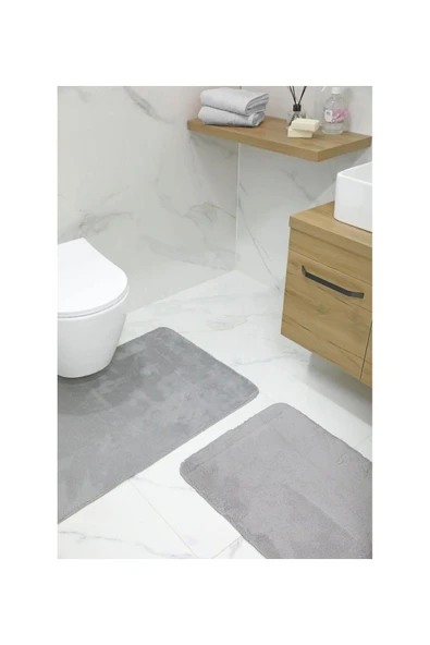 2'li Kaydırmaz Peluş Banyo Paspası Banyo Klozet Takımı Klozet Paspas Takımı - 10