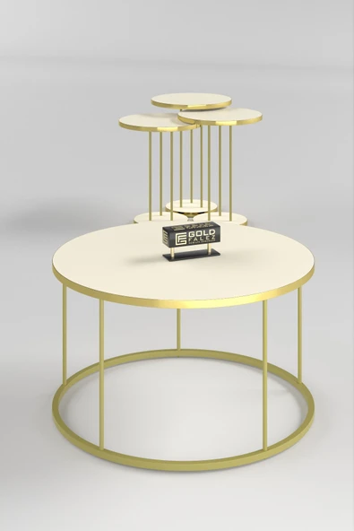 ORTA SEHPA VE ZİGON SEHPA TERRA SET GOLD KREM - Resim 2