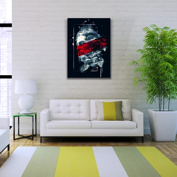 Soyut Siyah, Kırmızı ve Gri Tonlarda Heykel Figürü Kanvas Tablo 50 x 70 - 2