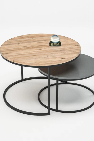 Orta Sehpa Ikili Lüx Specıal Antrasit Gri - Ceviz - Resim 2