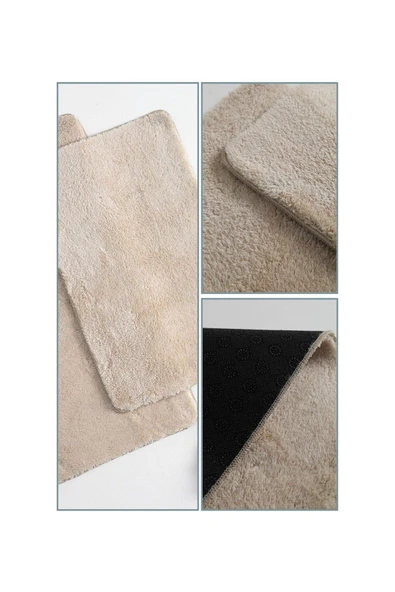 2'li Kaydırmaz Peluş Banyo Paspası Banyo Klozet Takımı Klozet Paspas Takımı - 9