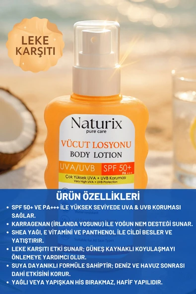 Vücut Losyonu SPF 50+ PA+++ | UVA/UVB Güneş Koruması, 72 Saat Nem, Leke Karşıtı Etkili - 200ml - 2