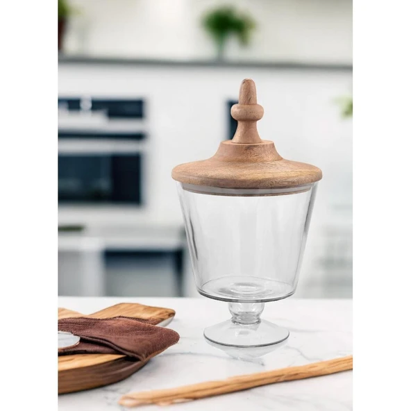 The Mia Madera Ayaklı Kurabiye Kavanozu 33x19x19 Cm CAM0376 - 2