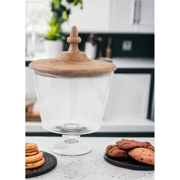 The Mia Madera Ayaklı Kurabiye Kavanozu 36x26x25 Cm CAM0377 - 2