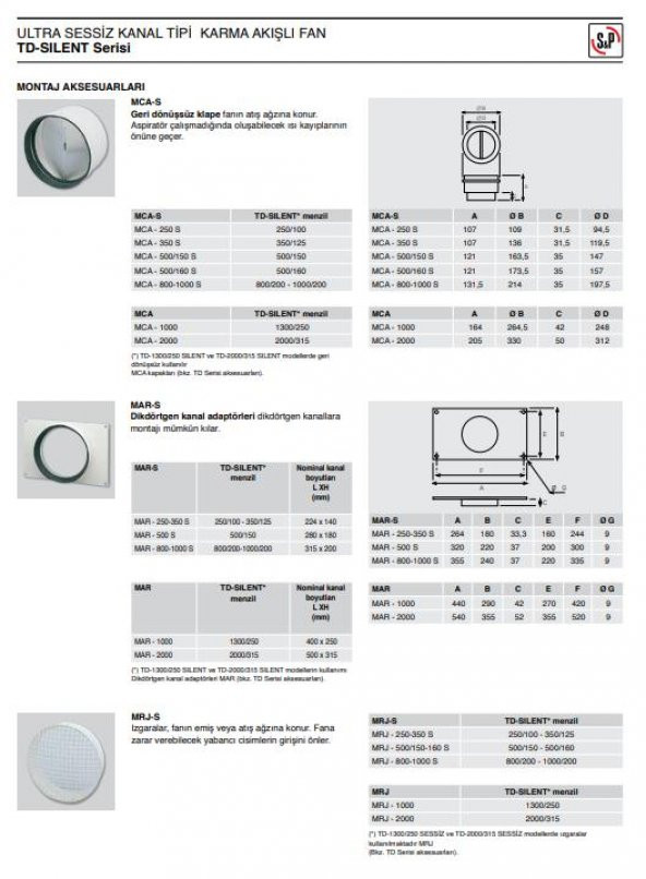 Soler & Palau TD 2000/315 Susturuculu Ultra Sessiz 1760 m³/h Ø 315mm Yuvarlak Kanal Fanı Soler Palau Silent Tasarruflu AGMair Agm Havalandırma Metal Fan - 6