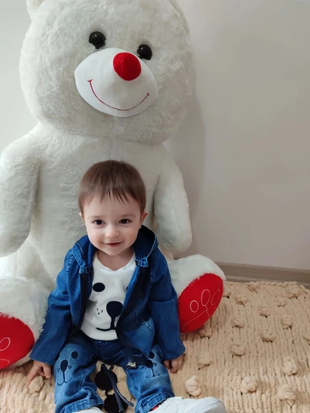 Defnada Kot Kumaş Kapüşonlu Uzun Kol Sweatli Kot Kumaş 3'lü Erkek Bebek Takımı - 6