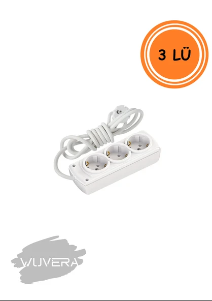 Wuvera 3 m Topraklı Kablolu Grup Priz – 3’lü Kompakt Elektrik Priz Çözümü - 3
