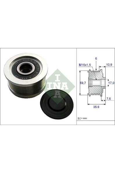 INA 535004610 Alternatör Kasnağı Elantra 01 Santafe 06 Trajet 01 08 Tucson 04 10 Carens Cerato Sportage 2.0crdi ürün görseli 1