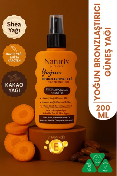 Yoğun Bronzlaştırıcı Yağ | Havuç & Kakao Yağı, Vitamin E, Tüm Cilt Tiplerine Uygun Sprey - 200 ml