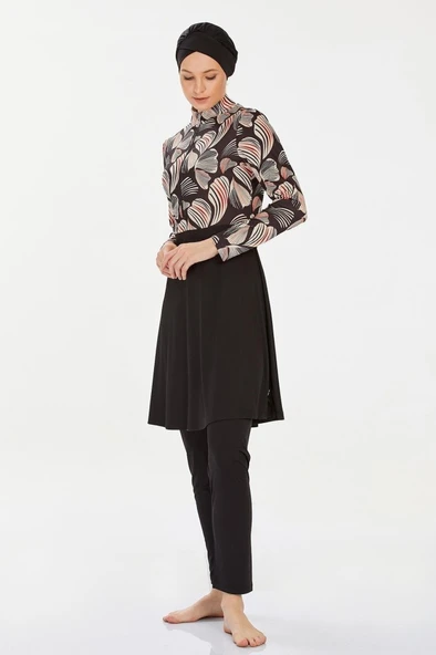 Rozamay 9224 Siyah Tam Boy Lycralı Dijital Desen Tesettür Mayo - Resim 3