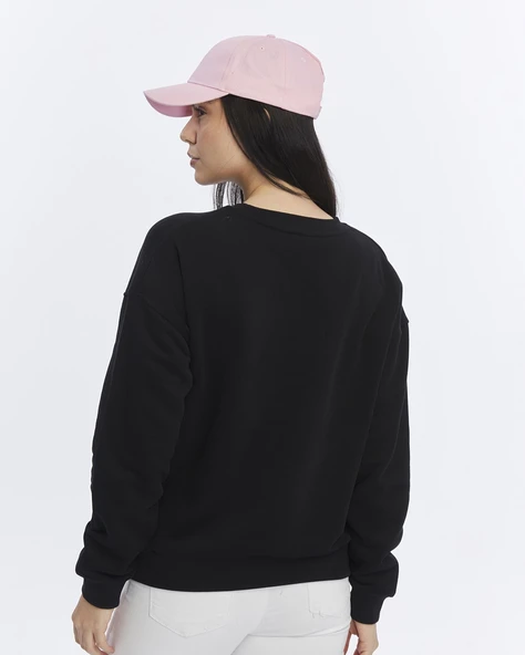 Kadife Gün Batımı Desenli Siyah Yumuşak Dokulu Regular Fit Bisiklet Yaka Kadın Sweatshirt - 3