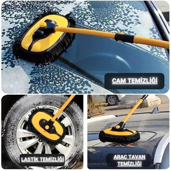 Polham 100CM Uzayabilen Teleskopik Saplı Kuru Islak Araç Temizleme Fırçası, İz ve Çizik Bırkaz Fırça - 9