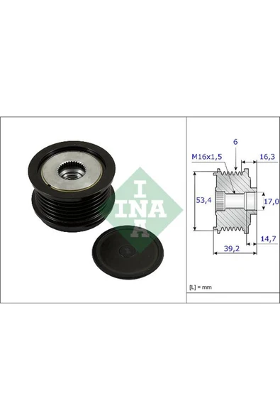 INA 535023610 Alternatör Kasnağı 39.2mm Cmax-fıesta Vı-focus Iıı-kuga Iı-transit-connect Uyumlu ürün görseli 1