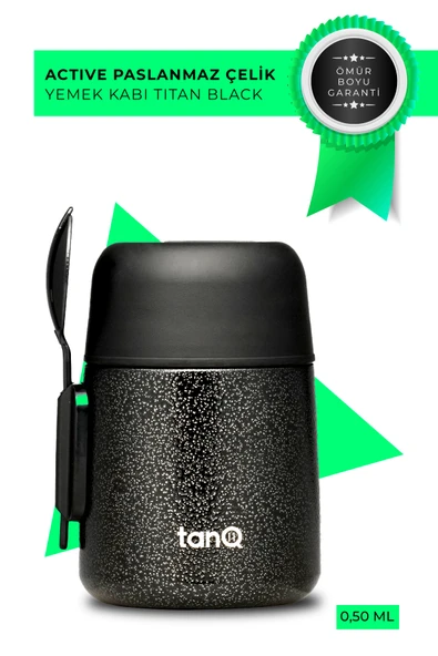 TanQ Ömür Boyu Garantili Bento Paslanmaz Çelik Yemek-Mama Termosu Titan Black 0.50 Lt- (17 Oz)