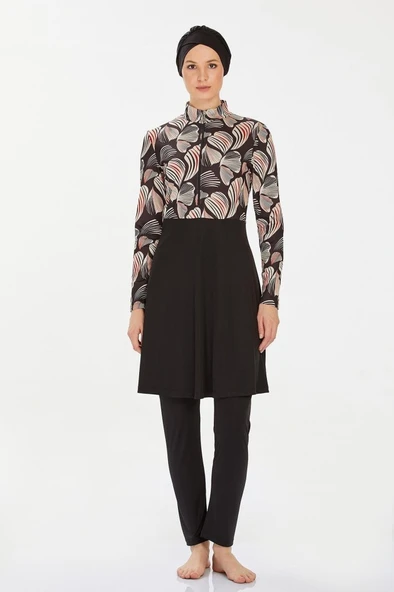 Rozamay 9224 Siyah Tam Boy Lycralı Dijital Desen Tesettür Mayo - Resim 5