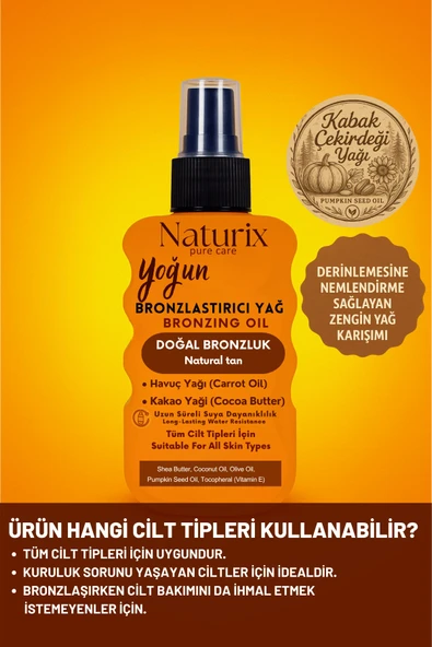 Yoğun Bronzlaştırıcı Yağ | Havuç & Kakao Yağı, Vitamin E, Tüm Cilt Tiplerine Uygun Sprey - 200 ml - 5