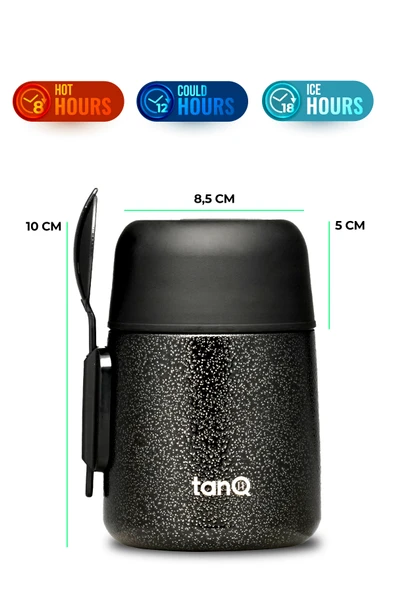 TanQ Ömür Boyu Garantili Bento Paslanmaz Çelik Yemek-Mama Termosu Titan Black 0.50 Lt- (17 Oz) - 2
