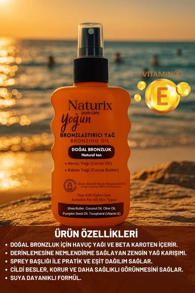 Yoğun Bronzlaştırıcı Yağ | Havuç & Kakao Yağı, Vitamin E, Tüm Cilt Tiplerine Uygun Sprey - 200 ml - 2