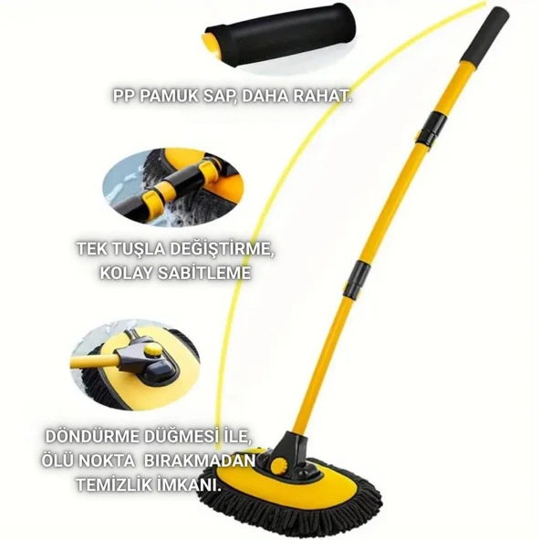 Coofbe Profesyonel Eğimli Teleskopik Mikrofiber Araç Yıkama Fırçası Kuru Islak Oto Yıkama Fırçası - 5