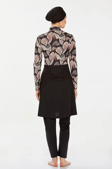 Rozamay 9224 Siyah Tam Boy Lycralı Dijital Desen Tesettür Mayo - Resim 2