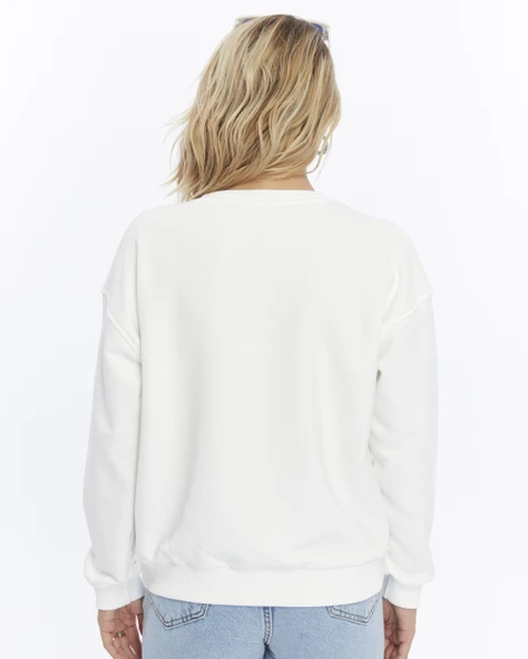 Kadife Kalp Desenli Ekru Yumuşak Dokulu Regular Fit Bisiklet Yaka Kadın Sweatshirt - 3