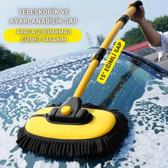 Coofbe Profesyonel Eğimli Teleskopik Mikrofiber Araç Yıkama Fırçası Kuru Islak Oto Yıkama Fırçası - 8