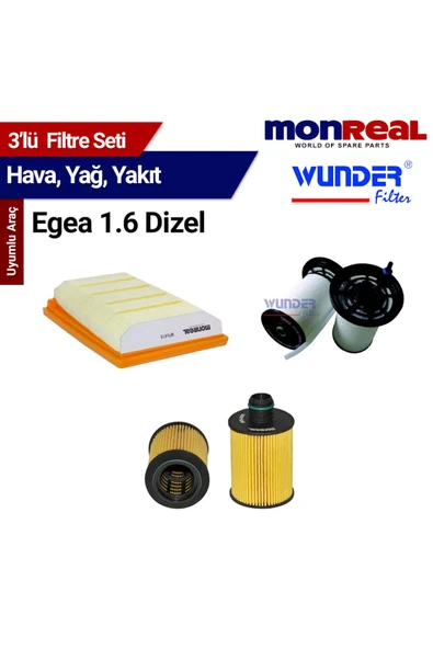 Monreal 3 Egea 1.6 Dizel Filtre Seti (Hava-Yağ-Yakıt) - -WUNDER ürün görseli 1