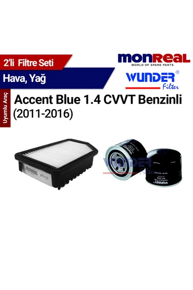 Monreal 2 Accent Blue 1.4 CVVT Benzinli 011-016 Filtre Seti (Hava-Yağ) - -WUNDER ürün görseli 1