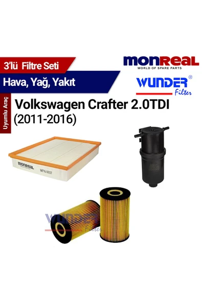 Monreal 3 Crafter 2.0 TDI 2011-2016 Filtre Seti  (Hava-Yağ-Yakıt) - -WUNDER ürün görseli 1
