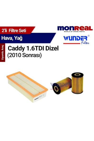 Monreal 2 Caddy 1.6 TDI Dizel (010 Sonrası) Filtre Seti (Hava-Yağ) - ürün görseli 1