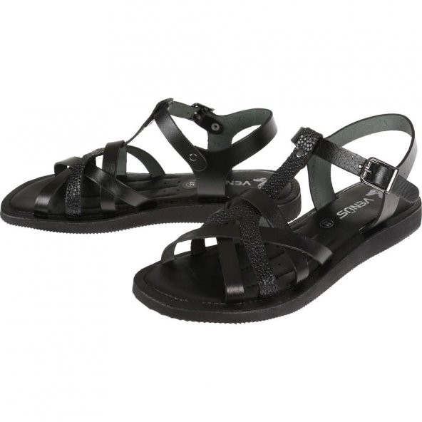 VENÜS 20980208 HAFİF DÜZ TABAN KADIN DERİ SANDALET - 4